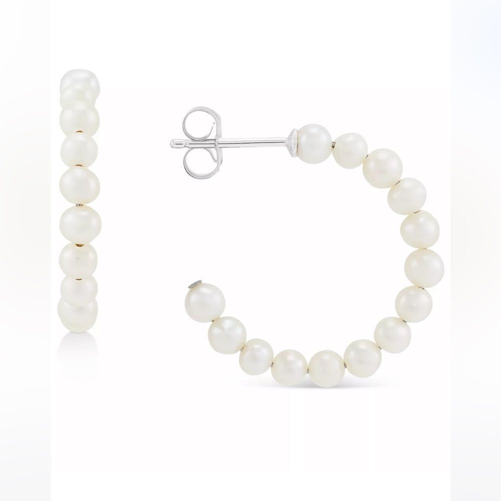 NWT GIANI BERNINIFreshwater Pearl (3 - 3-1/2mm) Hoop Earrings in Sterling Silver